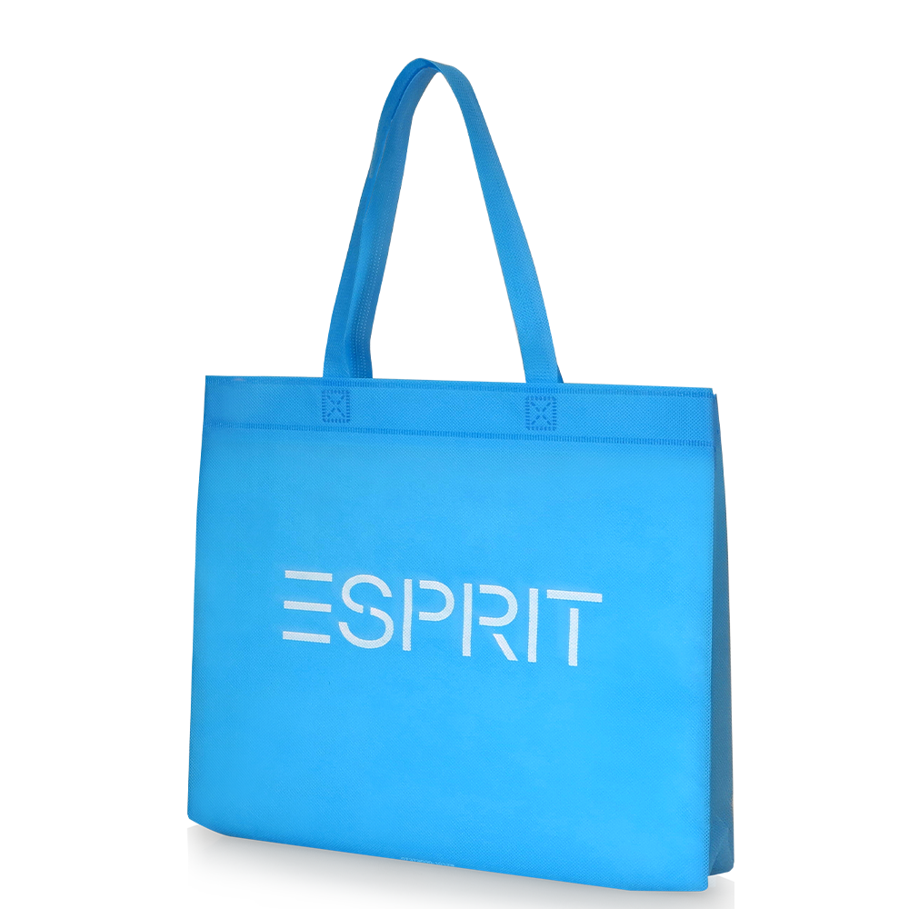 Non-woven eco tote for department stores in size: 40 cm width x 10 cm dept x 35 cm height with long handles and made in europe.